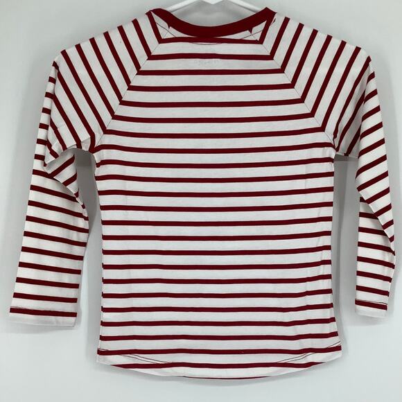 4Kids Girls Small 6/6X Red Cream Striped Crew T Shirt Long Sleeve Cotton M34-2 - Picture 3 of 8